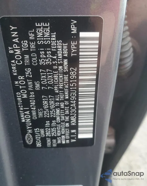 2016 Hyundai Tucson Limited from USA, damaged, VIN KM8J3CA49GU151982